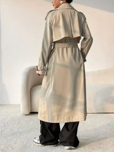 Collared Neck Long Sleeve Longline Trench Coat Woman Outerwear