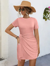 Round Neck Short Sleeve Mini Tee Dress Pale Blush Casual Dresses