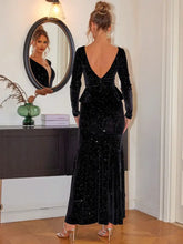 Ruffled Plunge Long Sleeve Dress Maxi Dresses