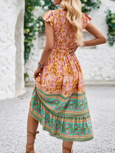 Printed Round Neck Cap Sleeve Dress Casual Dresses