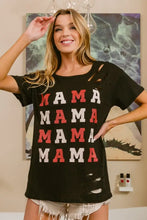 BiBi MAMA Graphic Distressed Short Sleeve T-Shirt Black Woman T Shirts