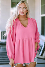 V-Neck Babydoll Top Pink Woman Blouses