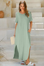 Slit Pocketed Short Sleeve Dress Woman Maxi Dress