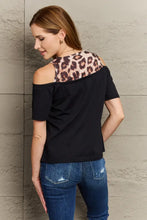 Perfee Leopard Print Round Neck Cold Shoulder Blouse Woman Blouses