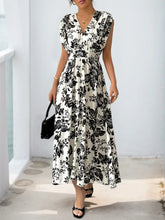 Printed V-Neck Cap Sleeve Dress Woman Casual Dress