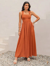 Crisscross Back Smocked Square Neck Maxi Dress Pumpkin Maxi Dresses