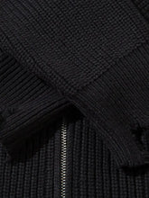 Men's Distressed Hem Ribbed Knit Zip-Up Cardigan Cardigans