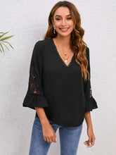 V-Neck Lace Detail Flounce Sleeve Blouse Woman Blouses