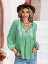 Floral Tie Neck Balloon Sleeve Blouse Gum Leaf Woman Blouses
