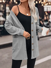 Textured Button Down V-Neck Long Sleeve Cardigan Woman Outerwear
