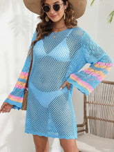 Openwork Contrast Long Sleeve Cover-Up Swimwear Cover-Ups