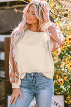 Geometric Round Neck Long Sleeve T-Shirt Ivory Woman T Shirts