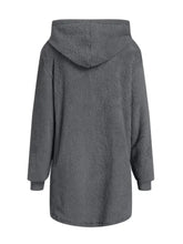 Fuzzy Pocketed Zip Up Long Sleeve Hooded Jacket Woman Outerwear