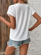 Eyelet V-Neck Short Sleeve T-Shirt Woman T Shirts