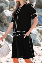 Contrast Scallop Trim Bow Detail Short Sleeve Shift Dress Woman Casual Dress