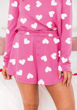 Heart Round Neck Long Sleeve Top and Elastic Waist Shorts Set Woman Loungewear Sets
