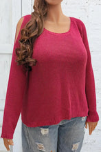 Plus Size Cold Shoulder Round Neck Sweater Deep Red Sweater Pullovers