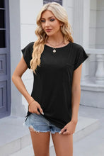 Pocketed Heathered Cap Sleeve T-Shirt Black Woman T Shirts