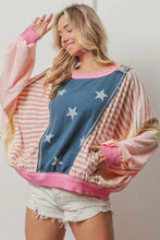 BiBi Stars and Stripes Round Neck Long Sleeve Top Blush Multi Woman T Shirts