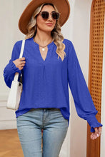 Eyelet Notched Long Sleeve T-Shirt Woman T Shirts