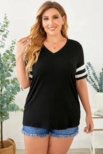 Plus Size Striped V-Neck Tee Shirt Black Woman T Shirts