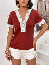 Ivy Lane Lace Detail V-Neck Short Sleeve T-Shirt Woman T Shirts