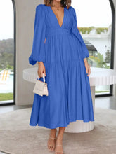 Deep V-Neck Balloon Sleeve Plain Maxi Dress Cobalt Blue Woman Maxi Dress