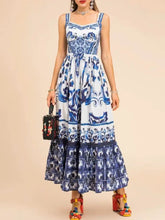 Smocked Printed Wide Strap Dress Casual Dresses