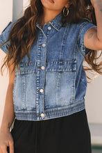 Button Up Cap Sleeve Denim Jacket Woman Denim Tops