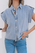 Snap Down Cap Sleeve Denim Top Woman Denim Tops