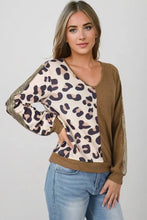 Leopard V-Neck Waffle-Knit Top Woman Blouses