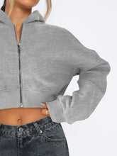 Zip Up Long Sleeve Hooded Cropped Jacket Woman Outerwear
