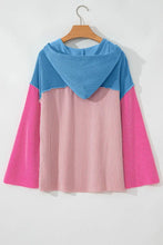 Textured Color Block Long Sleeve Hoodie Woman Sweatshirts