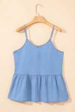 Ruffled Spaghetti Straps Denim Tank Top Woman Denim Tops