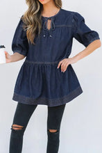 Tie Neck Babydoll Denim Top Woman Denim Tops