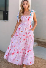 Floral Print Knotted Shoulder Smocked Maxi Dress Blush Pink Woman Maxi Dress