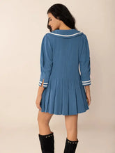 Tie Front Pleated Three-Quarter Sleeve Mini Dress Casual Dresses