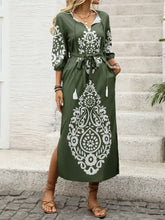 Side Slit Printed Tie Neck Dress Casual Dresses