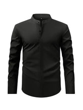 Men's Full Size Stand Collar Button Down Shirt Plus Size Black Mens Tops