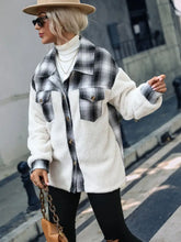 Plaid Collared Neck Button Down Jacket White Woman Outerwear