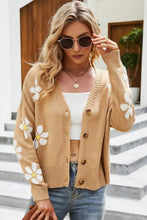Floral Ribbed Trim Drop Shoulder Cardigan Woman Outerwear