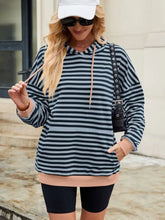 Drawstring Contrast Striped Long Sleeve Hoodie Woman Sweatshirts