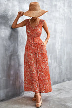 Printed V-Neck Tie Waist Maxi Dress Woman Maxi Dress
