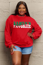 Simply Love Full Size SANTA'S FAVORITE Round Neck Sweatshirt Burgundy Woman Sweatshirts