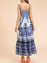 Smocked Printed Wide Strap Dress Casual Dresses