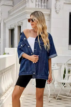 Button Down Half Sleeve Denim Jacket Woman Outerwear
