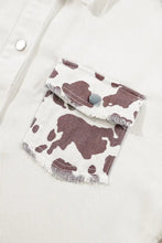 Raw Hem Animal Print Long Sleeve Denim Jacket Woman Tops