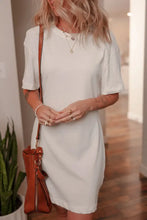 Drop Shoulder Crew Neck Shift T Shirt Dress White Woman Casual Dress