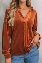 Notched Frill Detail Long Sleeve Blouse Woman Blouses