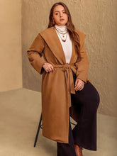 Plus Size Tied Long Sleeve Hooded Coat with Pockets Woman Outerwear